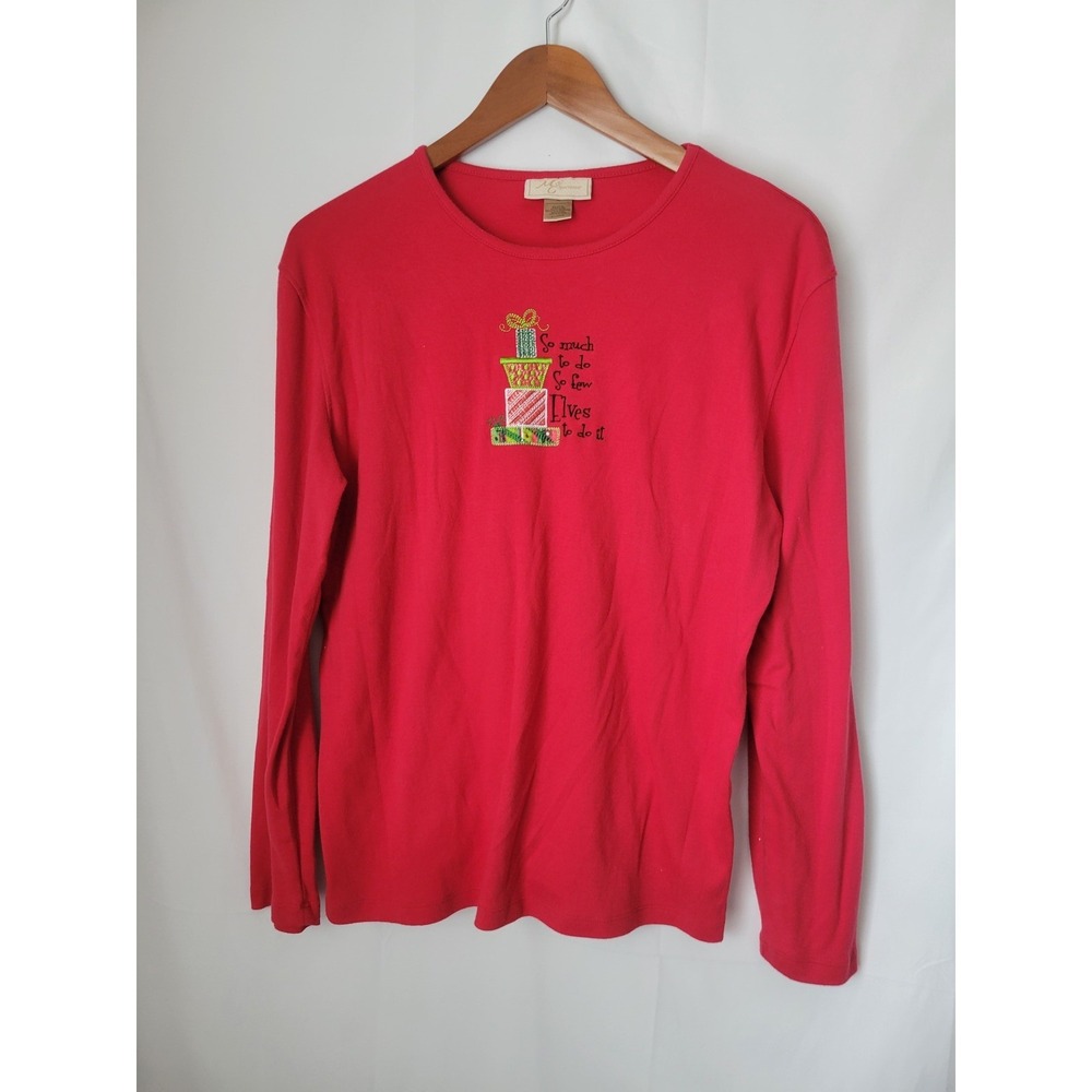 M&C Sportswear Women's X-Large Red Christmas Long Sleeve T-Shirt "So Many Elves"